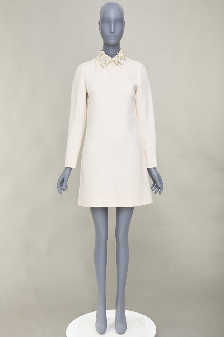 VALENTINO 2014 Bridal Crepe Couture leather petal collar ivory dress IT40 S