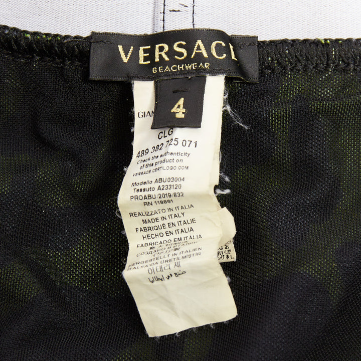 VERSACE neon green black leopard print black logo waistband swim trunks Sz4