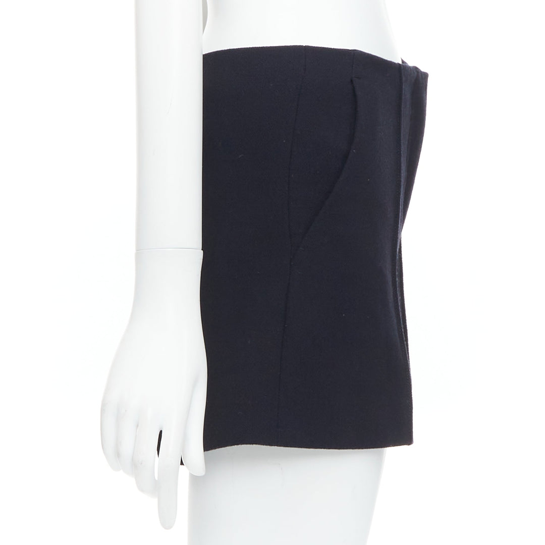 MIU MIU black virgin wool front pleated high waist shorts IT36 XXS