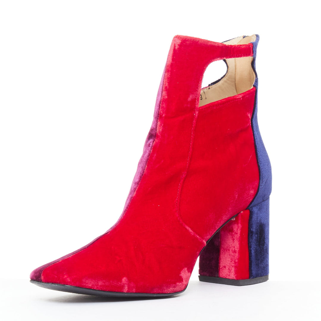 TOGA ARCHIVES Pulla tricolor velvet square toe ankle booties EU39