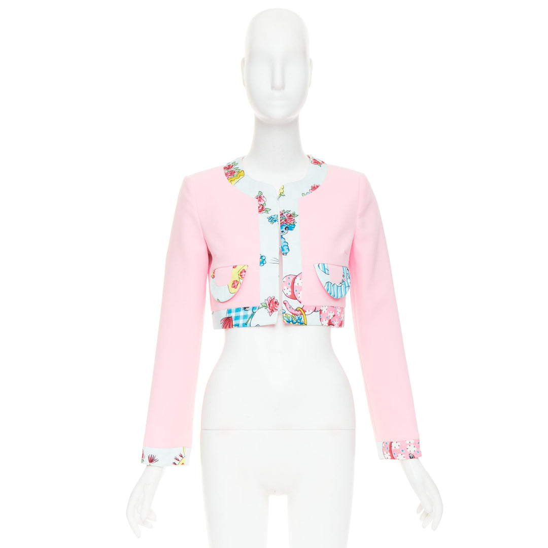 MOSCHINO COUTURE! 2022 Runway Calico Animals pink blue bolero jacket IT38 XS