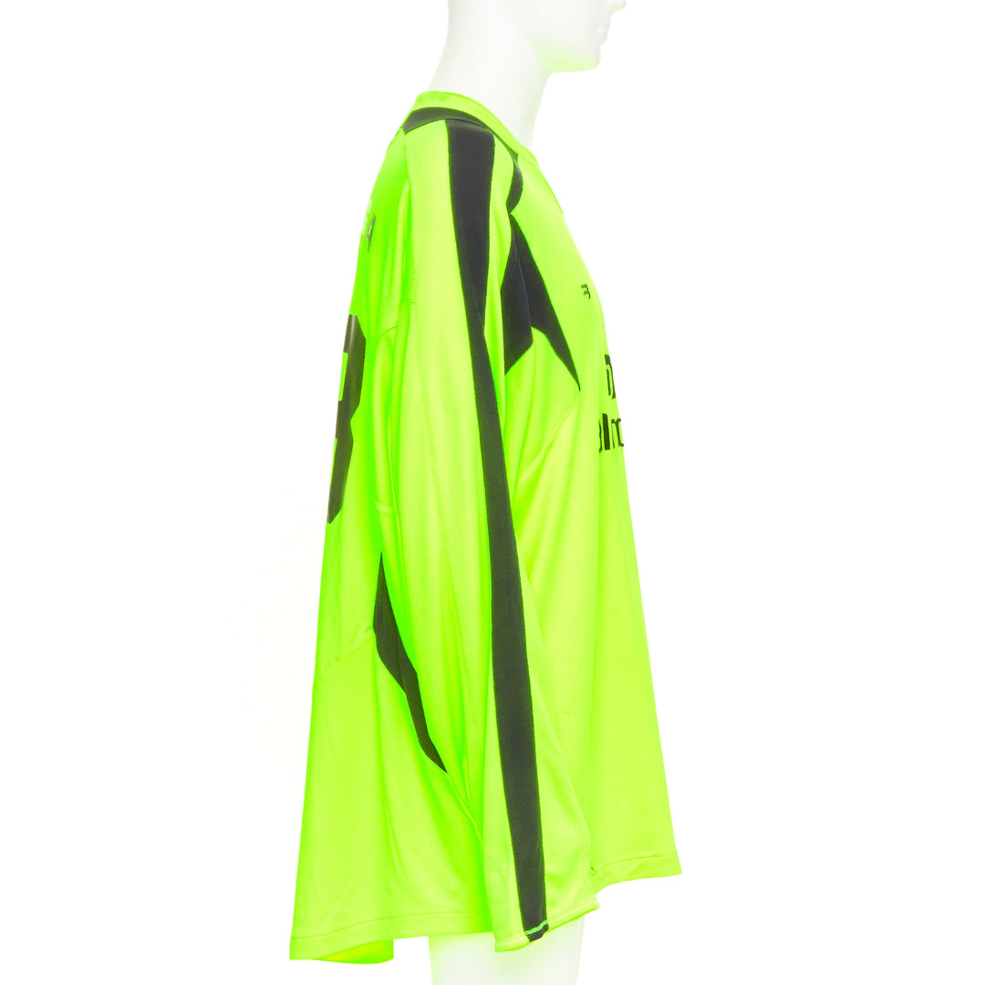 BALENCIAGA 2020 Runway fluo yellow soccer graphic athletic jersey top shirt XL