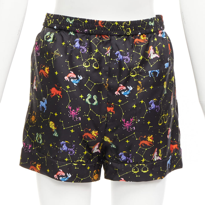 DIOR Lucky Dior 100% silk black colorful astrology cuffed boxer shorts FR32 XXS