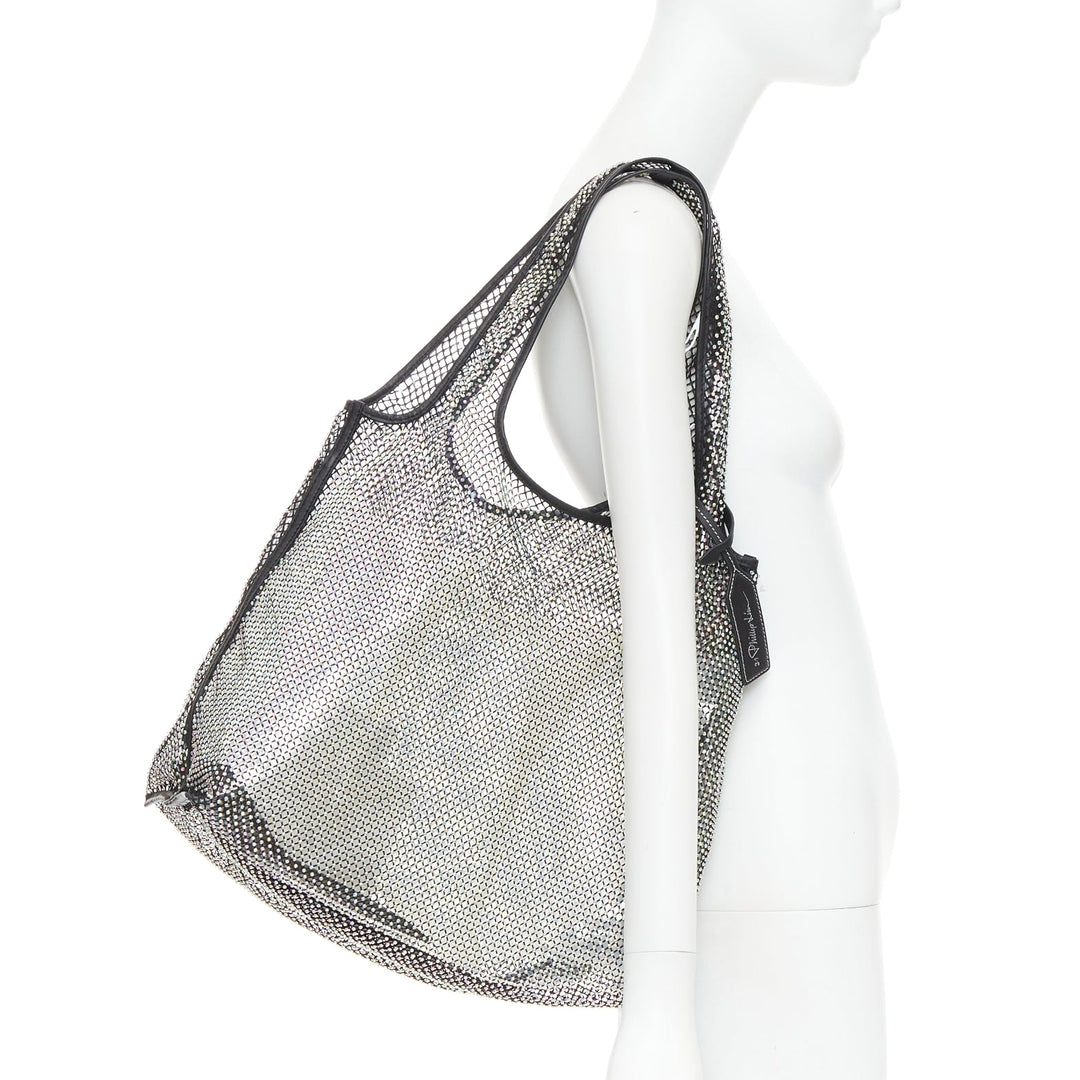 3.1 PHILLIP LIM psychedelic fine crystal mesh PVC lined market tote bag