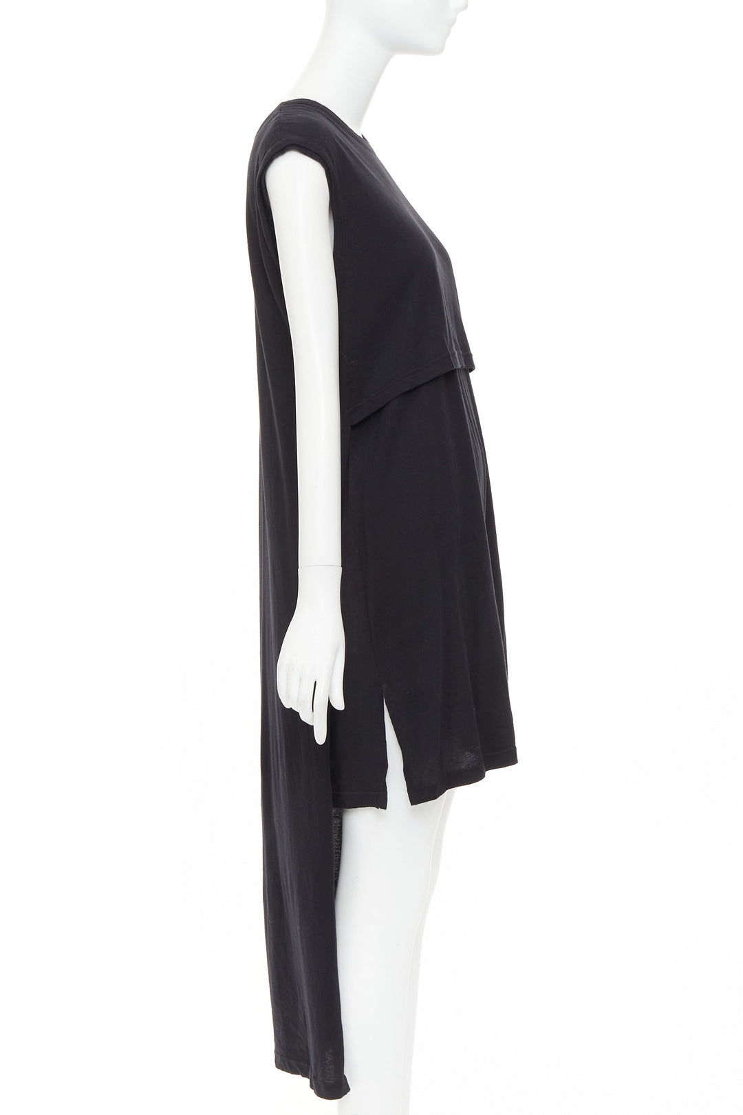 ANN DEMEULEMEESTER black cotton layered asymmetric hi-low midi dress FR38 M