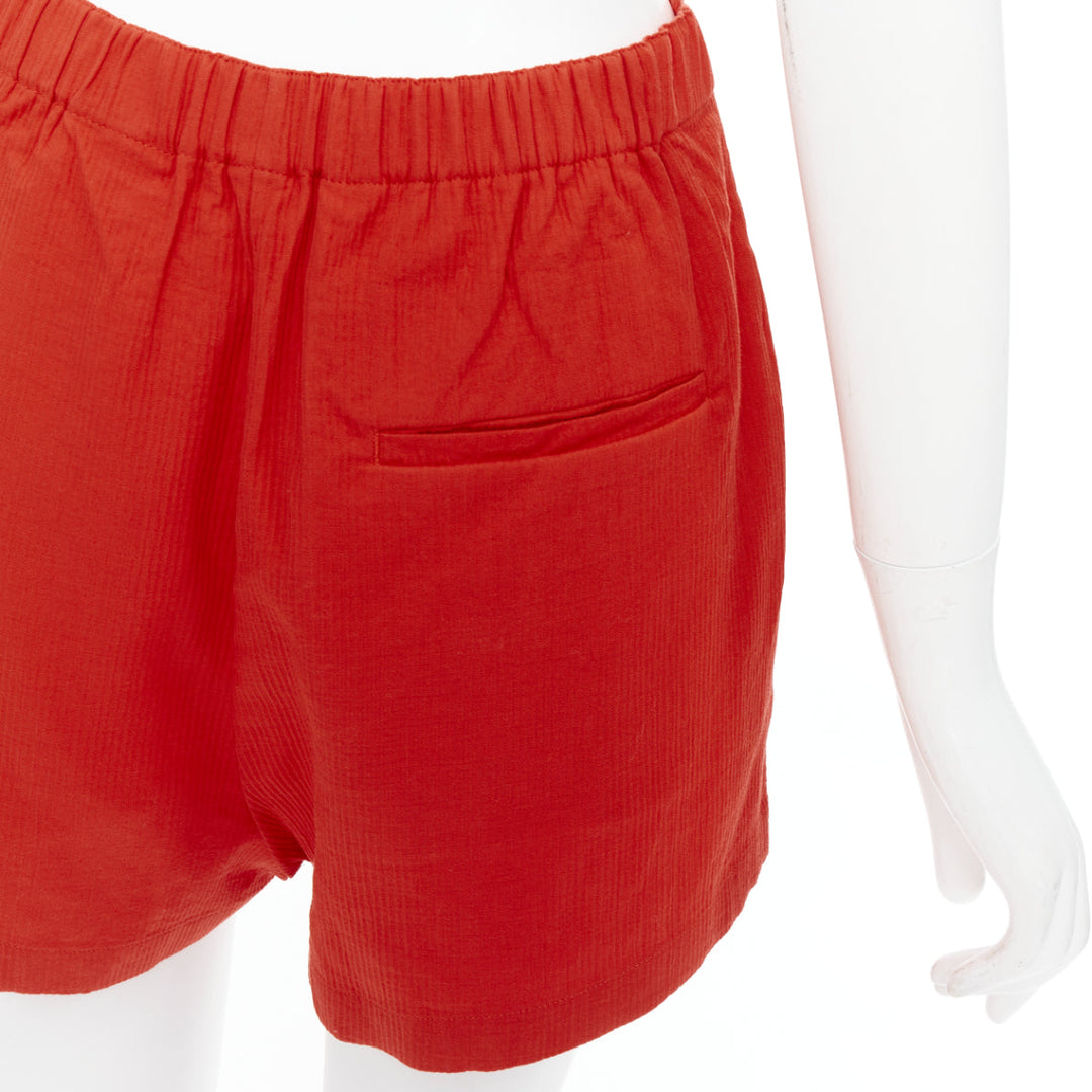 HERMES Chaine D'Ancre red cotton blend buckle pleated shorts FR36 S