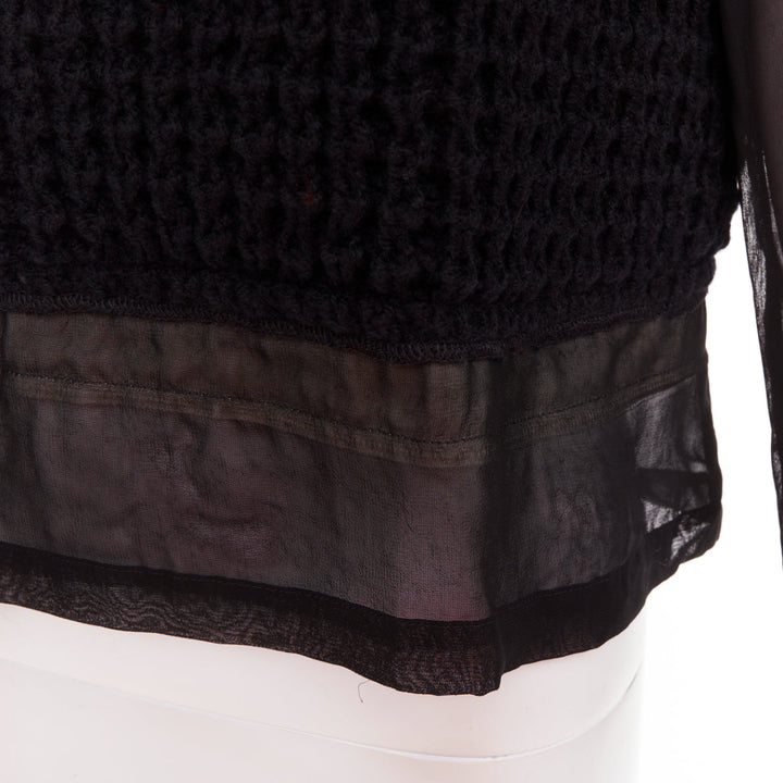 COMME DES GARCONS 2014 black cupra wool trim woven sheer overlay top XS