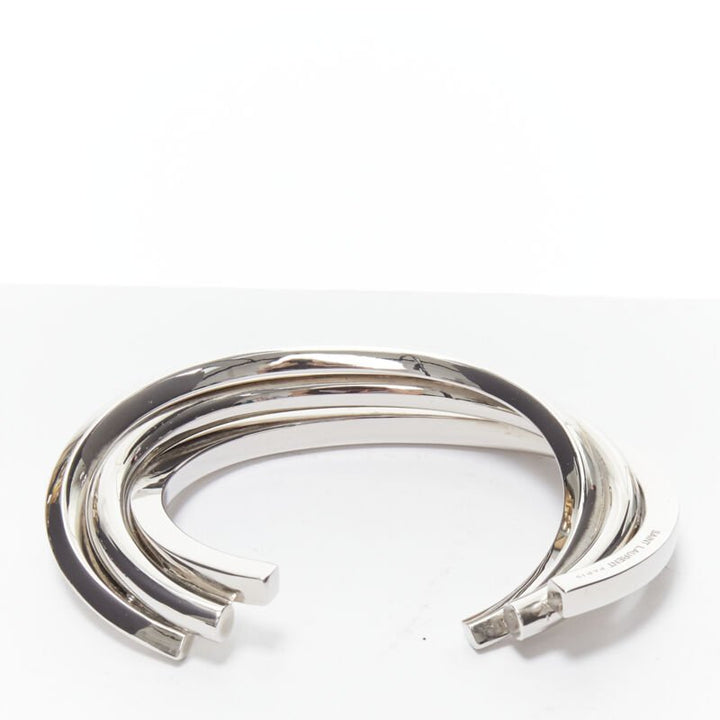 SAINT LAURENT Hedi Slimane silver brass architectural triple twist cuff bracelet