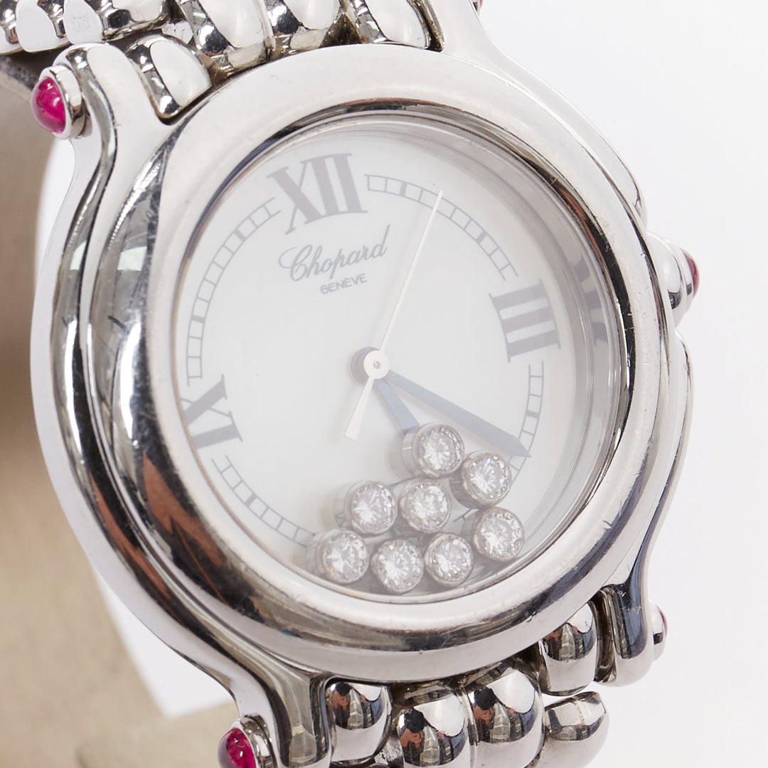 Chopard 2010s Happy Sport Round 32mm 7 Floating Diamond Steel Watch