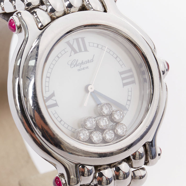 Chopard 2010s Happy Sport Round 32mm 7 Floating Diamond Steel Watch