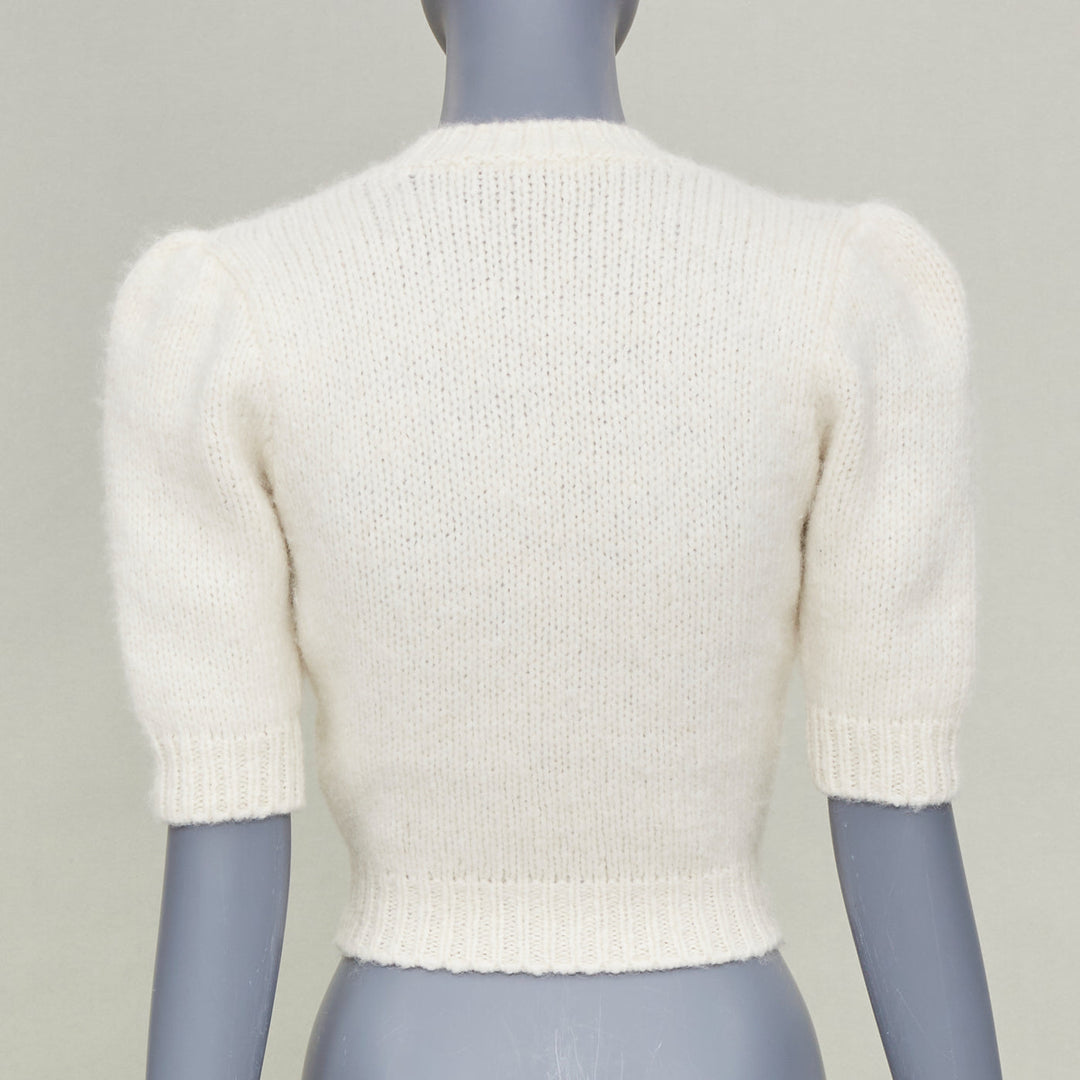 ALESSANDRA RICH 2023 fruit embroidered pointelle knit ivory alpaca top IT36 XS