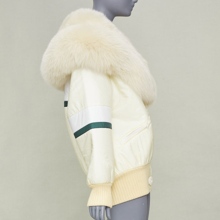 MIU MIU 2017 Runway oversized fur collar striped puffer bomber jacket IT36 XXS