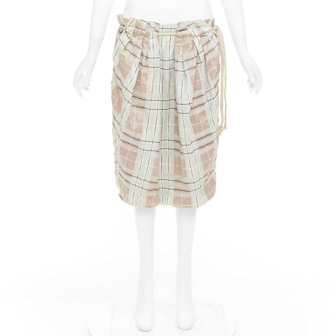 MARNI light green khaki checked rope tie waist drop waist skirt IT38 XS