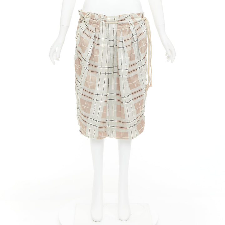 MARNI light green khaki checked rope tie waist drop waist skirt IT38 XS