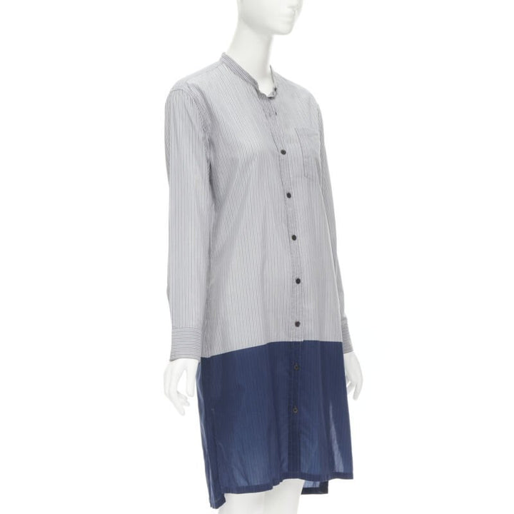 DRIES VAN NOTEN blue pinstripe cotton cupro hem long sleeve shirt dress FR34 XS