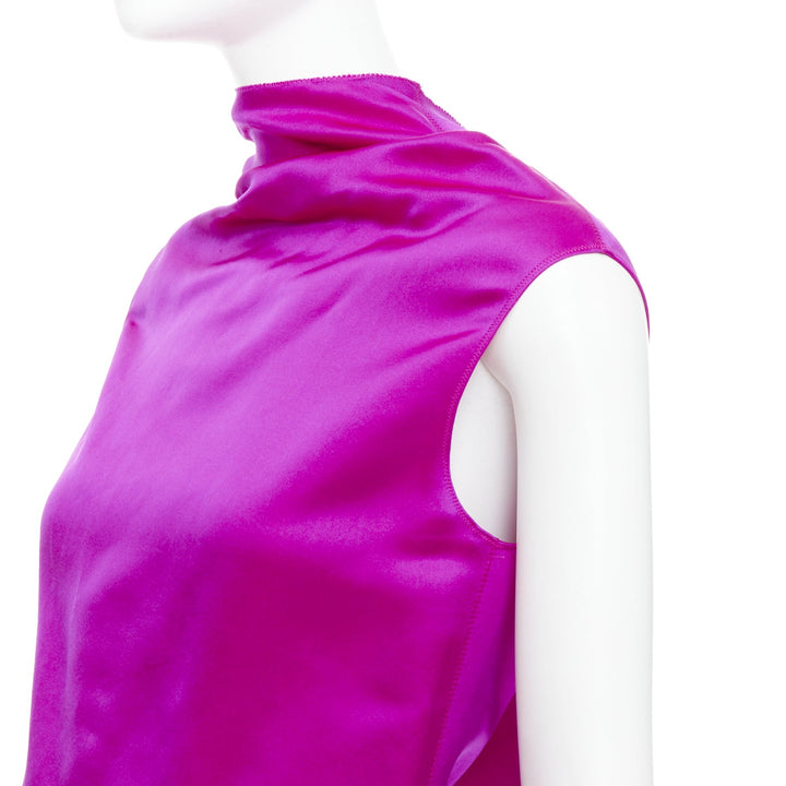LANVIN 10th Anniversary fuchsia pink 100% silk backless evening dress FR36 S