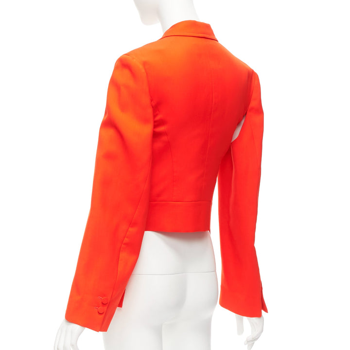 PORTS 1961 neon orange wool silk underarm cut out asymmetric blazer FR36 S