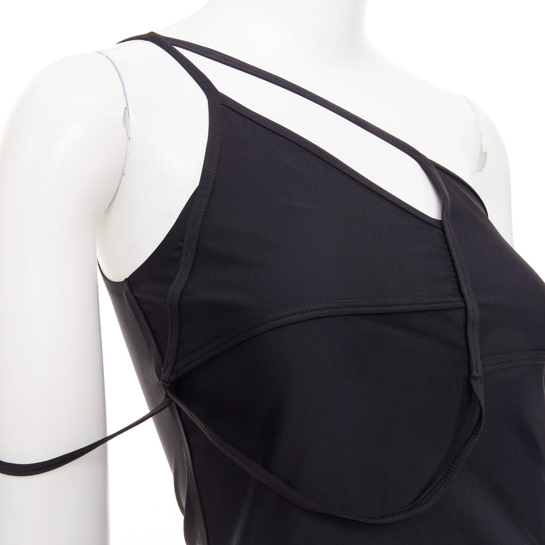 BALENCIAGA Demna 2022 black spandex white logo deconstructed top FR36 S