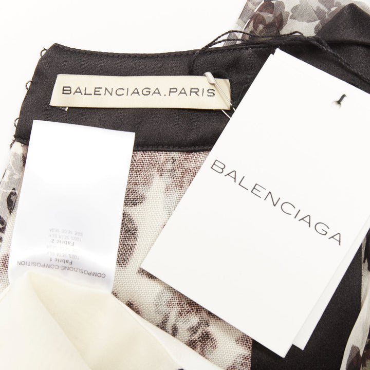 BALENCIAGA 2007 black off white silk chifon floral panel satin mini dress FR36 S