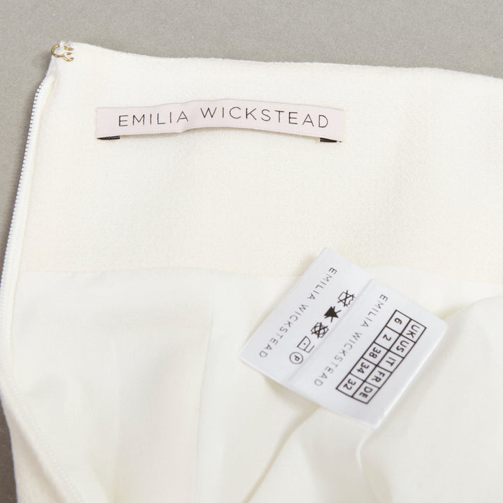 EMILIA WICKSTEAD ivory wool crepe high waisted kick flared pants US6 M