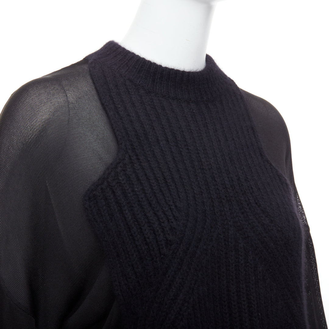 ALEXANDER WANG black wool blend cable knit sheer sleeve sweater S