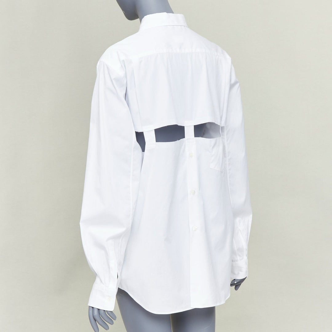 COMME DES GARCONS BLACK 2023 white cotton raw edge cut out long sleeve shirt L