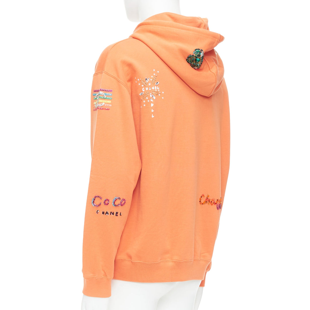 CHANEL Pharrell Williams 19D orange lesage crystal embroidered hoodie M