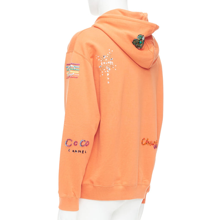 CHANEL Pharrell Williams 19D orange lesage crystal embroidered hoodie M