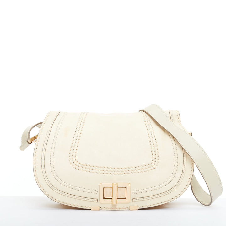 CHLOE Marcie Lock beige leather gold hardware half saddle crossbody bag