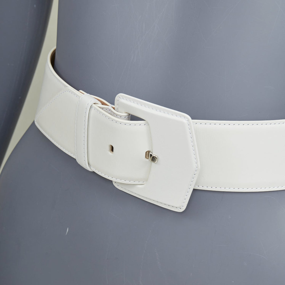 ALAIA 2021 white smooth leather oversized covered buckle waist wide belt 65cm
