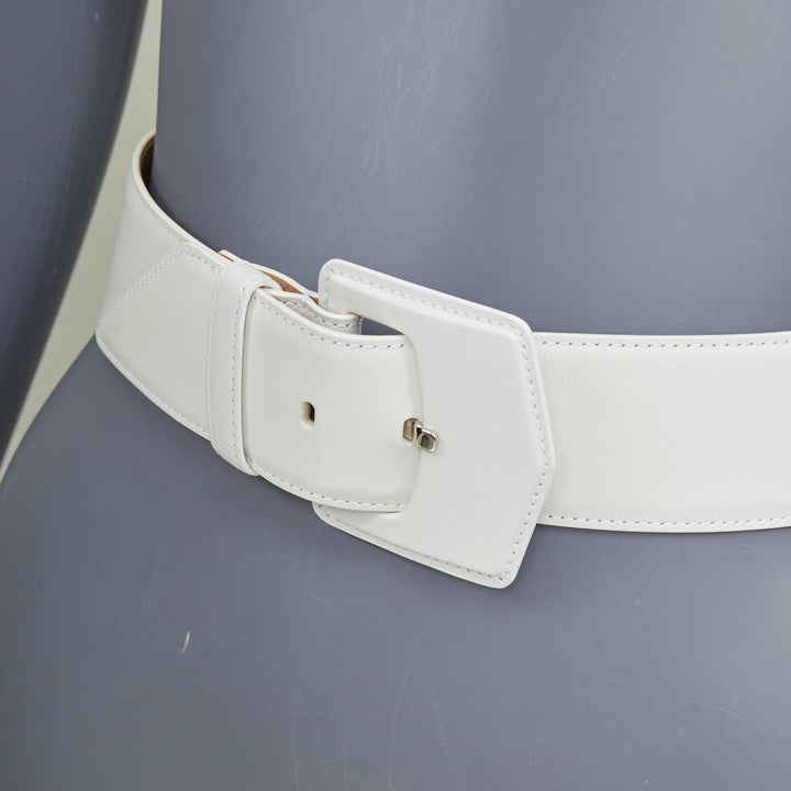 ALAIA 2021 white smooth leather oversized covered buckle waist wide belt 65cm