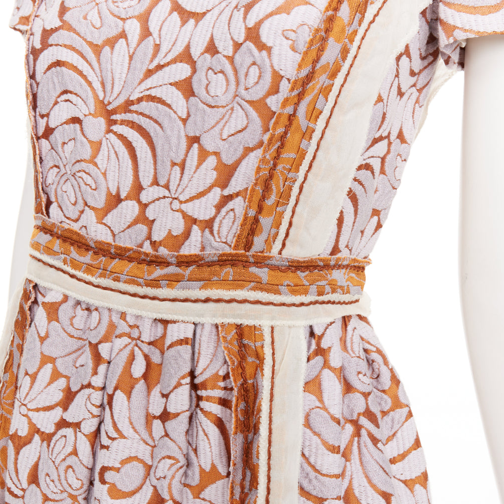 PRADA 2015 Runway purple brown floral jacquard overlocked stitch dress IT38 XS