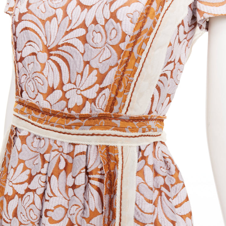 PRADA 2015 Runway purple brown floral jacquard overlocked stitch dress IT38 XS