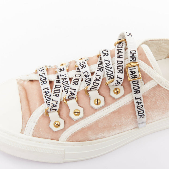 CHRISTIAS DIOR WalknDior pink velvet logo lace up low platform sneakers EU37.5