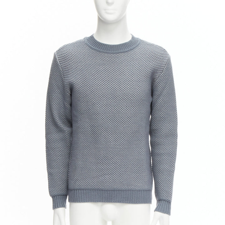 STEPHEN SCHNEIDER 100% textured waffle wool grey crew neck sweater Sz 4 L