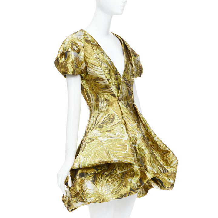 ALEXANDER MCQUEEN 2010 Angels Demons Runway gold medieval jacquard dress IT40 S