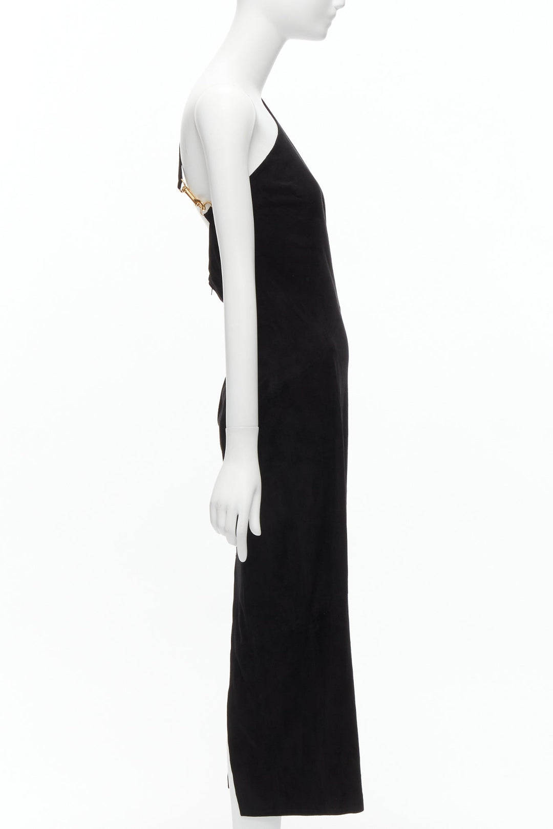 rare GUCCI TOM FORD genuine suede gold buckle backless pencil dress IT42 M