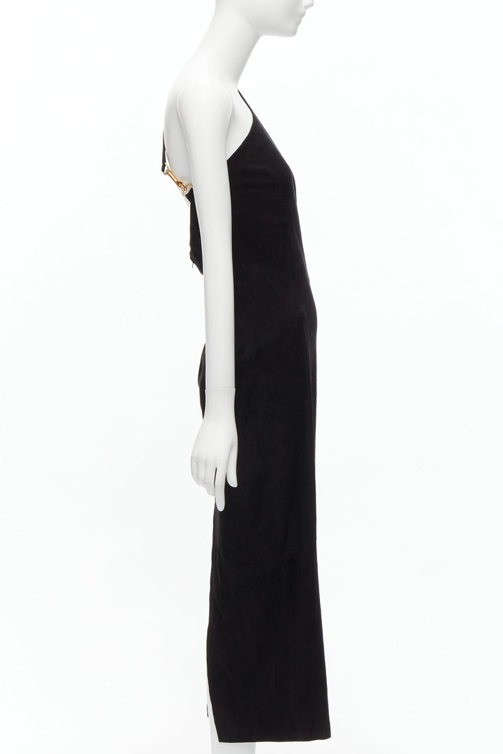 rare GUCCI TOM FORD genuine suede gold buckle backless pencil dress IT42 M