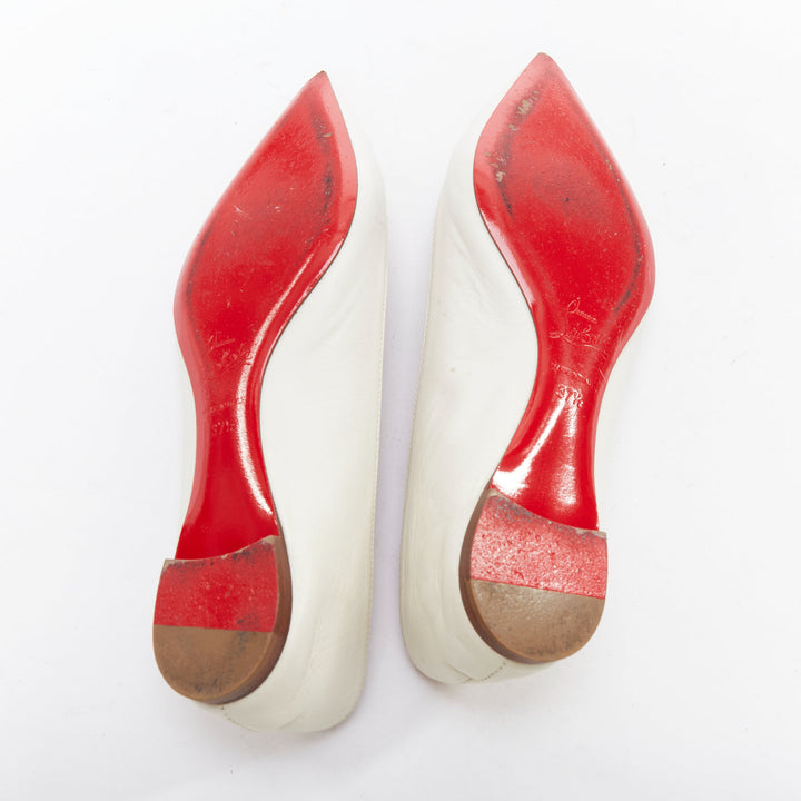 CHRISTIAN LOUBOUTIN off white leather point toe flat shoes EU37.5