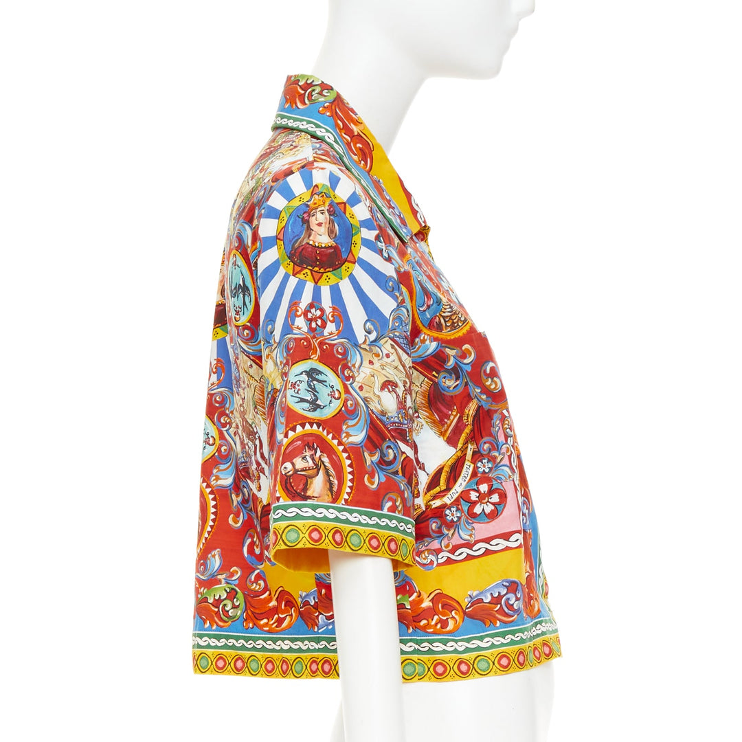 DOLCE GABBANA 2016 Carretto Siciliano cotton rolled sleeves crop shirt IT44 L