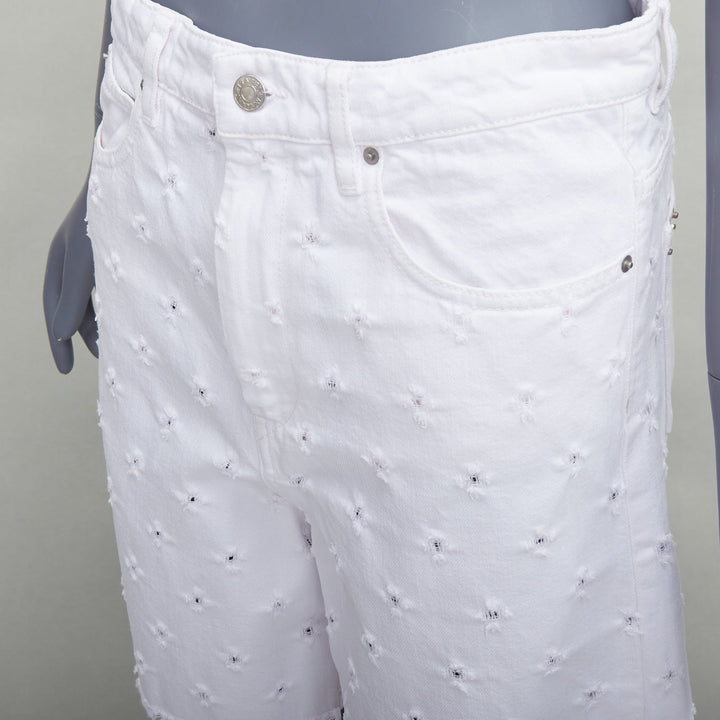 ISABEL MARANT ETOILE Liny white hole punched frayed denim shorts FR38 M