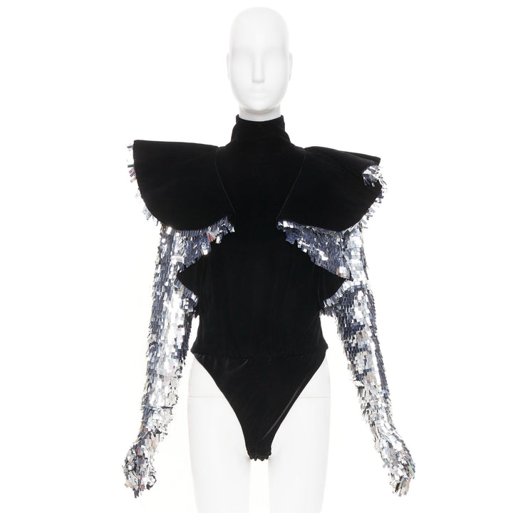 ALEXANDRE VAUTHIER COUTURE AW2022 Runway velvet sequin gloves body top FR38 M