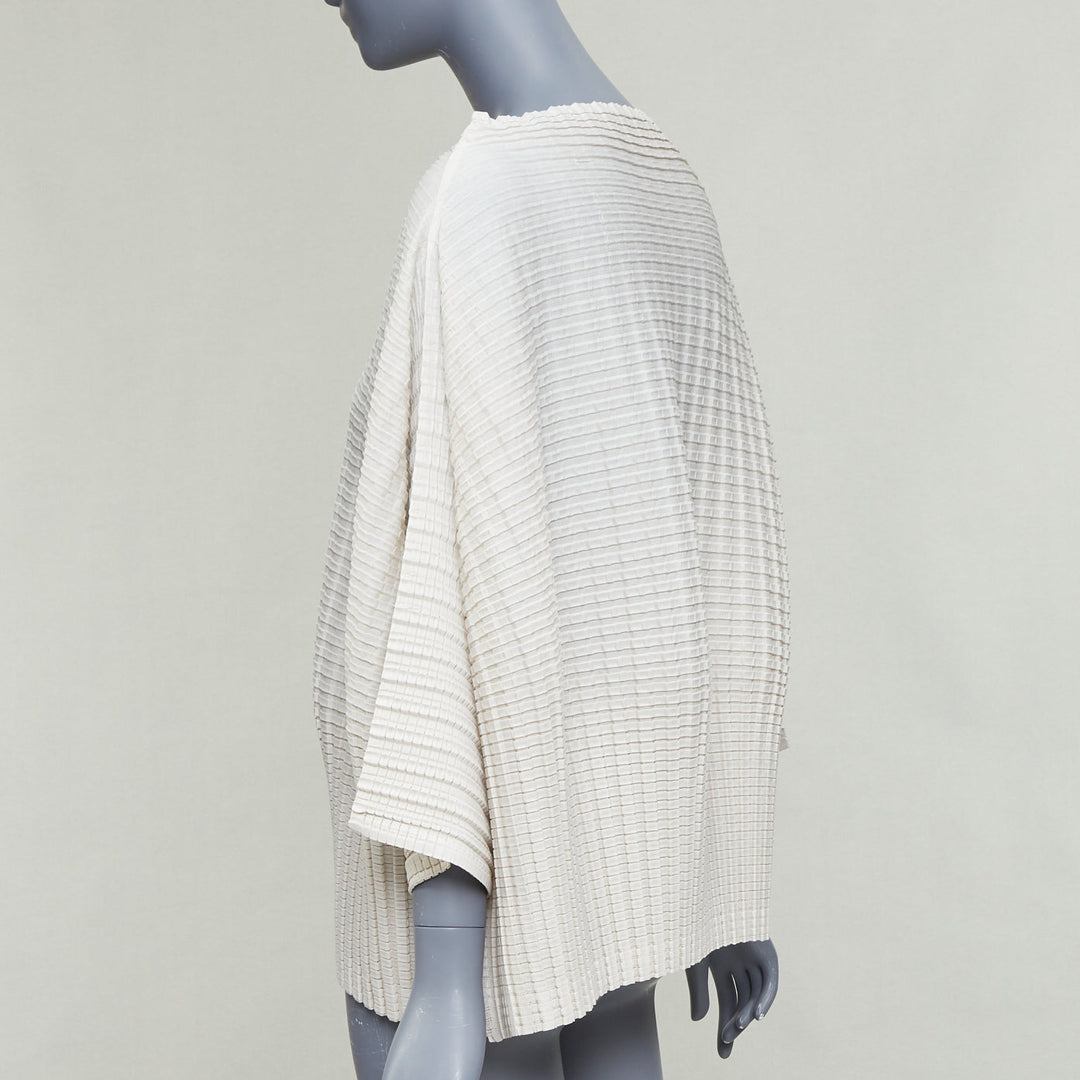 ISSEY MIYAKE Pleats Please steel grey crinkled batwing bateau  top JP3 L