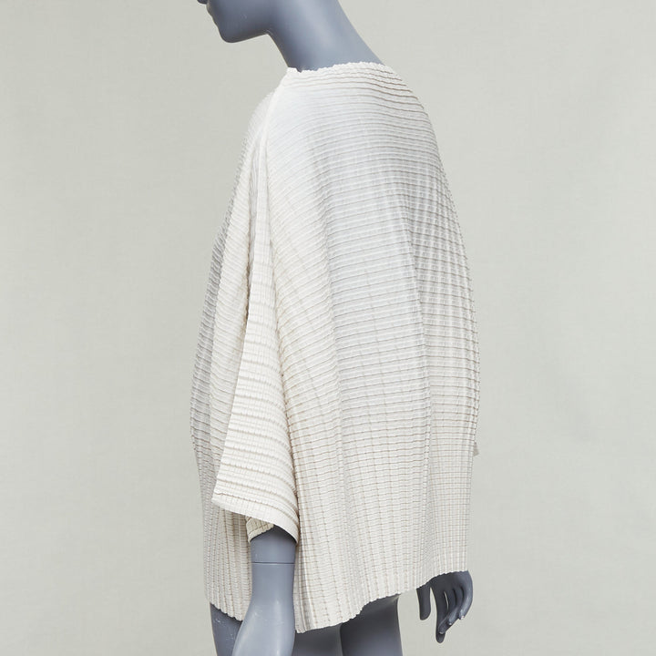 ISSEY MIYAKE Pleats Please steel grey crinkled batwing bateau  top JP3 L