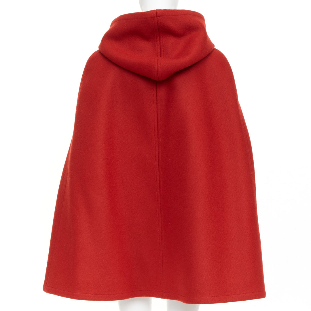 SAINT LAURENT 2014 Hedi Slimane Runway red wool hooded half cape coat FR36 S