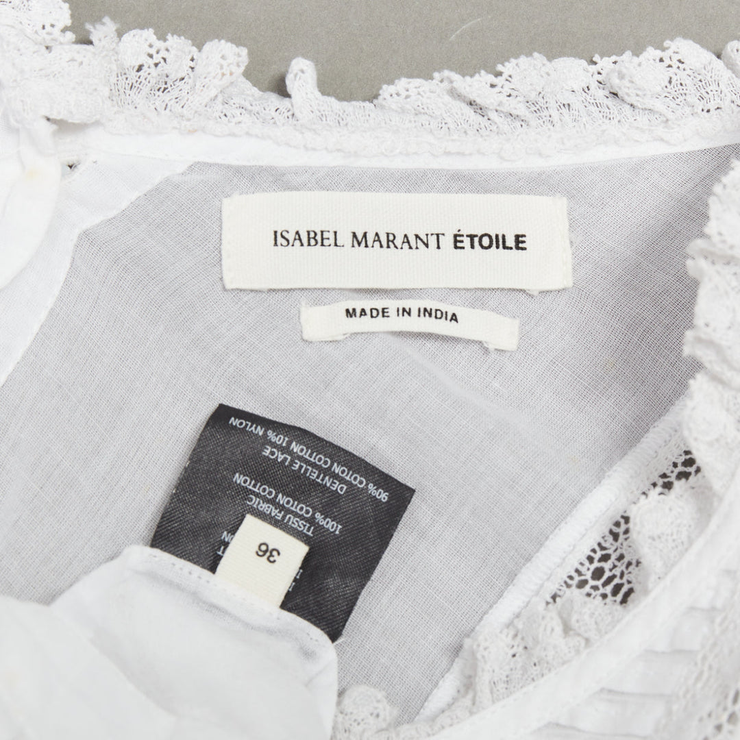 ISABEL MARANT Dentelle white cotton lace trim boho ruffle peasant top FR36 S