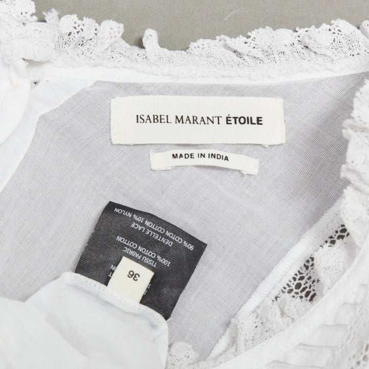 ISABEL MARANT Dentelle white cotton lace trim boho ruffle peasant top FR36 S