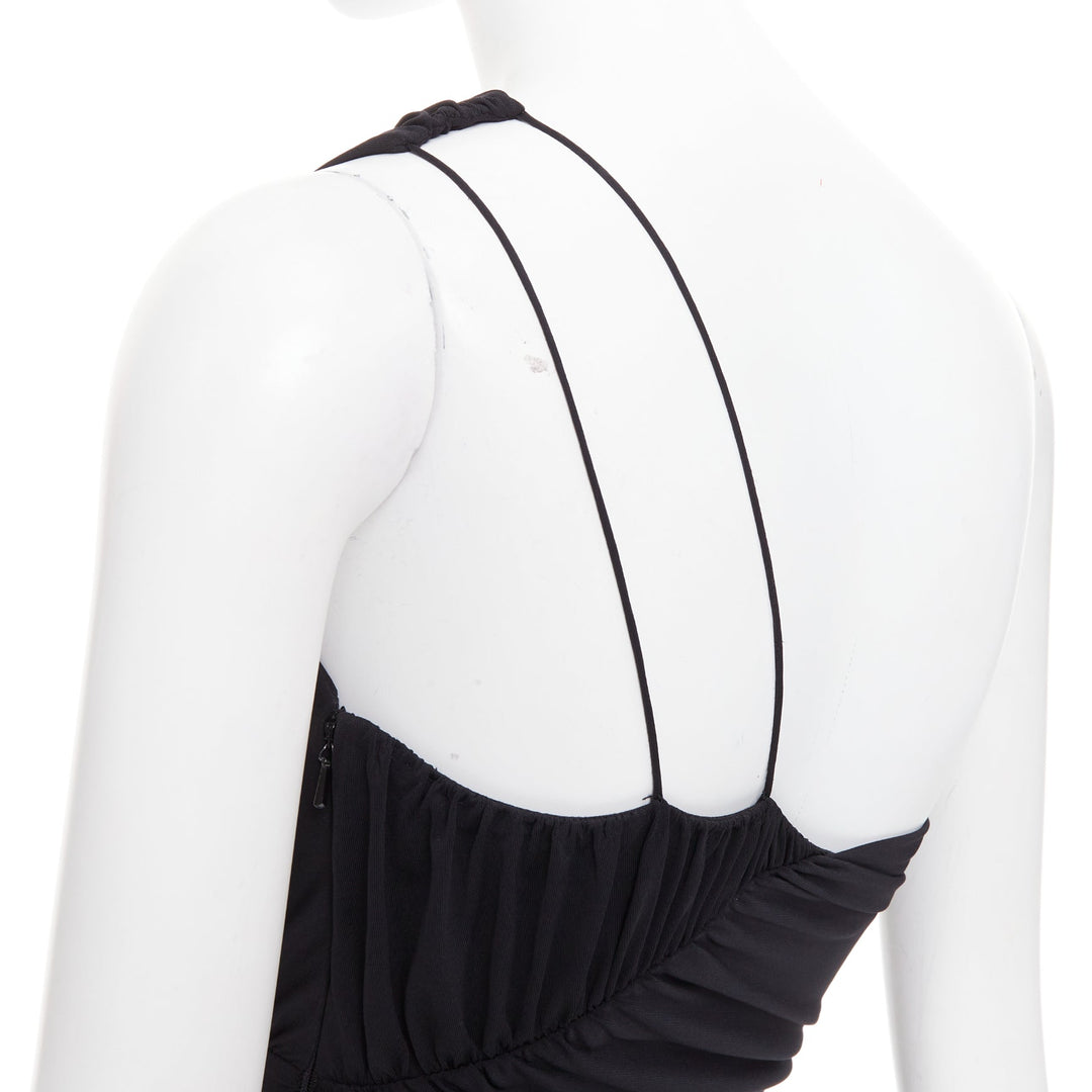 VERA WANG Vintage black one shoulder ruched waist silk lined dress US2 S