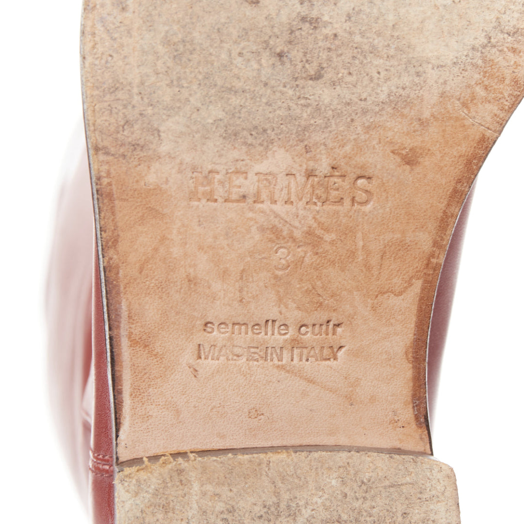 HERMES Jumping Kelly burgundy calfskin silvertone turnlock riding boots EU37