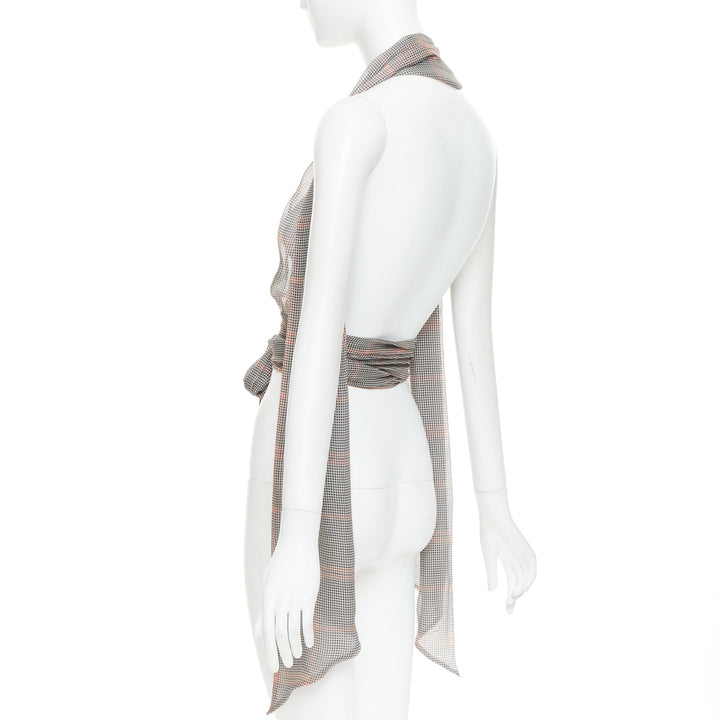 ALEXANDRE VAUTHIER COUTURE Runway grey red silk houndstooth wrap tie halter top